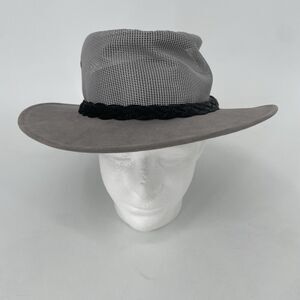 Jacaru Australia Hat Mens M-L Horizon Gray Suede Leather Mesh Outback Breezer